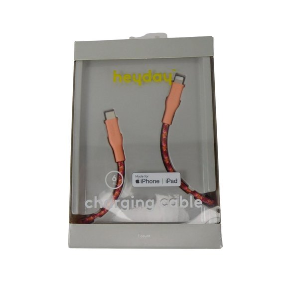 heyday Other - Heyday 6' Lightning to USB-C Braided Cable Coral Pink